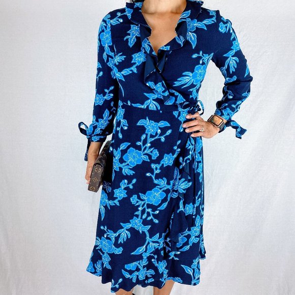 Draper James Dresses & Skirts - Draper James Blue Floral Ruffled Wrap Dress $265